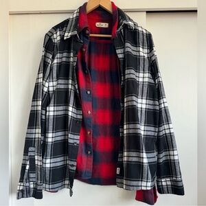 Black and Red Plaid Hollister Set Of 2 Shirts Button Down Flannel
Size: US M